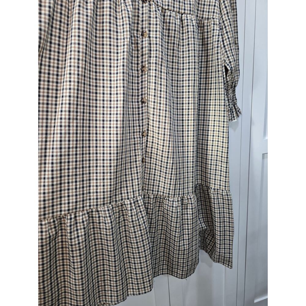Qed London Brown Plaid Tiered Dress Size 12 | Button Front Prairie Cottagecore - Picture 5 of 16